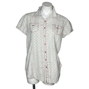 ARIAT Star Floral Print Shirt Snaps. Red Stitching Western Yoke Womens Size XXL